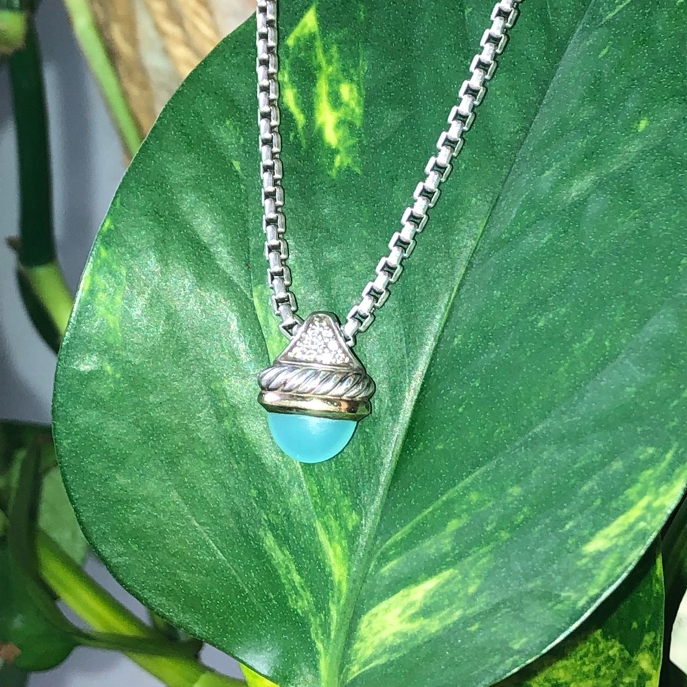 David Yurman 18K chalcedony diamond pendant